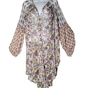 Free People Getaway to Goa Printed- Button-Down Sheer Tunic – Boho Chic, Size XS